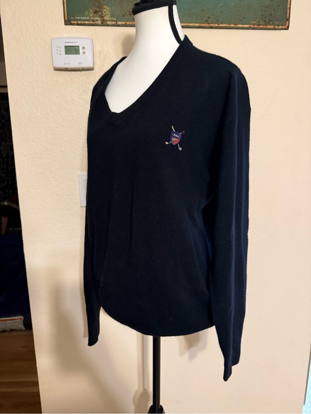 Polo Ralph Lauren Vintage 100% Cashmere Golf Sweater Mens XL V Neck Embroidered